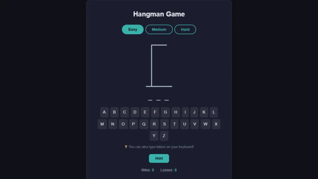 행맨 게임하기 실제 게임 화면